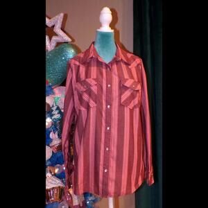 Women's Wrangler Vintage Striped Long Sleeve Pearl Snap Shirt  - Size M